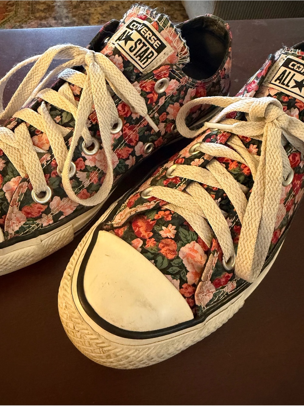 Converse Floral Low Top Sneakers - Black with Pink & Orange Flowers - Picture 3 of 11